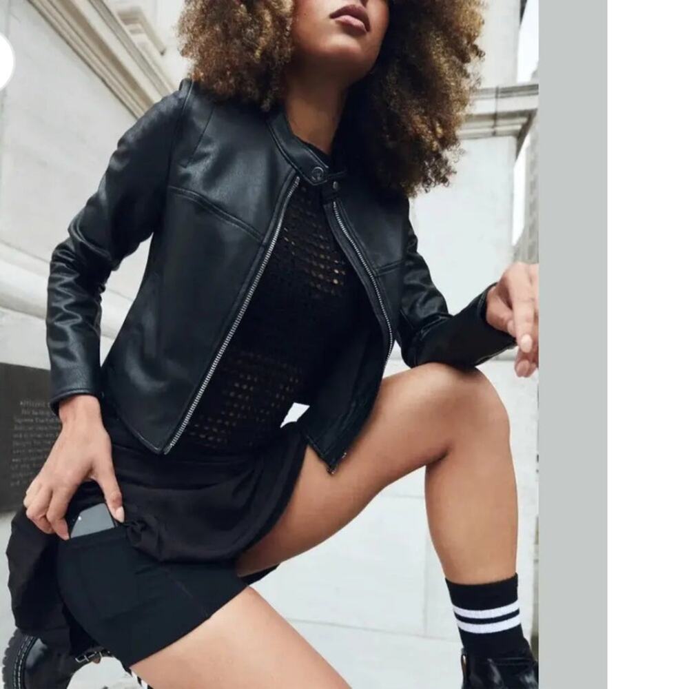 Spanx Black Leather Like Moto Jacket Size Large